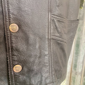 1980's Heavy Vintage Black Leather Biker Vest Embroidered USA Flag Eagle Sz XL - OOAK - Phoenix Menswear