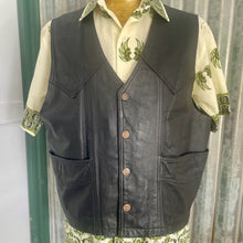 Load image into Gallery viewer, 1980&#39;s Heavy Vintage Black Leather Biker Vest Embroidered USA Flag Eagle Sz XL - OOAK - Phoenix Menswear