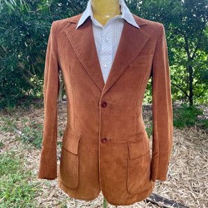 1980's Vintage Men's Corduroy Blazer Rust Brown Tan Sz XS - OOAK - Phoenix Menswear