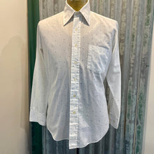 Load image into Gallery viewer, 1980's Vintage Men's White Light Blue Vertical Stripes Grey Squares L/S Shirt Sz L - OOAK - Phoenix Menswear