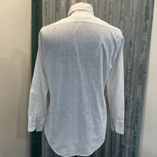Load image into Gallery viewer, 1980's Vintage Men's White Light Blue Vertical Stripes Grey Squares L/S Shirt Sz L - OOAK - Phoenix Menswear