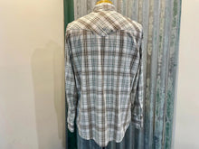 Load image into Gallery viewer, 1980's Vintage Men's Wrangler Western White Brown Blue Plaid Check L/S Shirt Sz L - OOAK - Phoenix Menswear