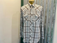 Load image into Gallery viewer, 1980's Vintage Men's Wrangler Western White Brown Blue Plaid Check L/S Shirt Sz L - OOAK - Phoenix Menswear