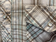 Load image into Gallery viewer, 1980's Vintage Men's Wrangler Western White Brown Blue Plaid Check L/S Shirt Sz L - OOAK - Phoenix Menswear