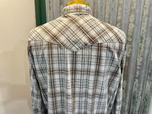 Load image into Gallery viewer, 1980's Vintage Men's Wrangler Western White Brown Blue Plaid Check L/S Shirt Sz L - OOAK - Phoenix Menswear