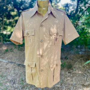 1980's Vintage Safari Shirt Khaki Beige Colour Retro Pockets S/S Sz XL - OOAK - Phoenix Menswear