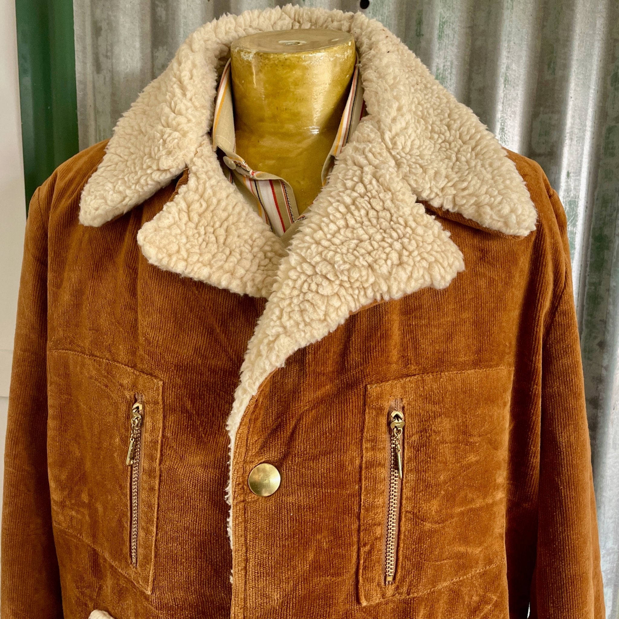 1980 s Vintage Tan Corduroy Sherpa Lining Heavy Coat Jacket Winter Sz Phoenix Menswear