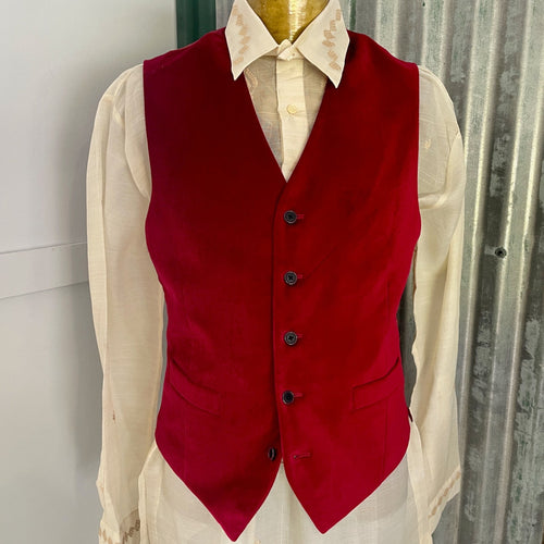 1980's Vintage Vest Dark Red Velvet Sz M - OOAK - Phoenix Menswear