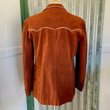 Load image into Gallery viewer, 1980&#39;s Vintage Western Brown Suede Blazer Jacket Cream Piping Horse Buttons Rare Sz M - OOAK - Phoenix Menswear