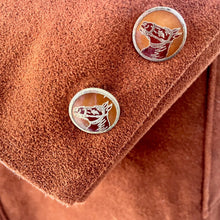 Load image into Gallery viewer, 1980&#39;s Vintage Western Brown Suede Blazer Jacket Cream Piping Horse Buttons Rare Sz M - OOAK - Phoenix Menswear