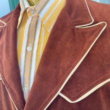 Load image into Gallery viewer, 1980&#39;s Vintage Western Brown Suede Blazer Jacket Cream Piping Horse Buttons Rare Sz M - OOAK - Phoenix Menswear