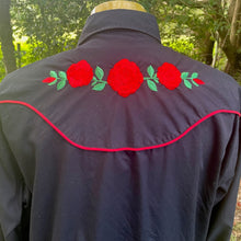 Load image into Gallery viewer, 1980&#39;s Vintage Western Cattleman Shirt Black Red Roses Embroidered Shirt Snaps L/S Sz XL - OOAK - Phoenix Menswear