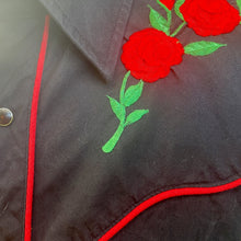 Load image into Gallery viewer, 1980&#39;s Vintage Western Cattleman Shirt Black Red Roses Embroidered Shirt Snaps L/S Sz XL - OOAK - Phoenix Menswear