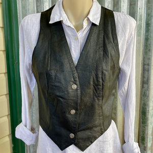 1980's Vintage Women's Black Leather Vest Rocker Sz S - OOAK - Phoenix Menswear