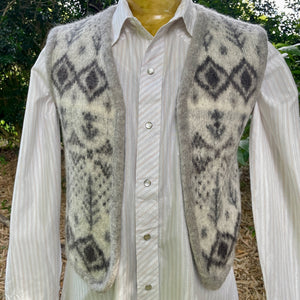 1980's Vintage Wool Knit Vest Made in Scotland Cream Grey Sz S - OOAK - Phoenix Menswear