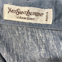 Load image into Gallery viewer, 1980's Vintage Yves Saint Laurent Paris Dusty Slate Blue Yellow Chest Stripes S/S Shirt Sz L - OOAK - Phoenix Menswear