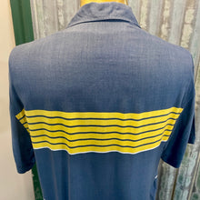 Load image into Gallery viewer, 1980's Vintage Yves Saint Laurent Paris Dusty Slate Blue Yellow Chest Stripes S/S Shirt Sz L - OOAK - Phoenix Menswear