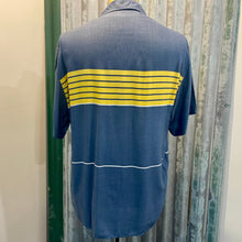 Load image into Gallery viewer, 1980's Vintage Yves Saint Laurent Paris Dusty Slate Blue Yellow Chest Stripes S/S Shirt Sz L - OOAK - Phoenix Menswear