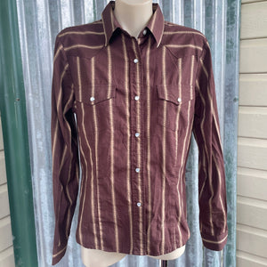 1980's Women's Vintage Brown Stripe Western Cowgirl L/S Shirt Snaps Sz M - OOAK - Phoenix Menswear