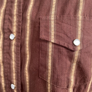 1980's Women's Vintage Brown Stripe Western Cowgirl L/S Shirt Snaps Sz M - OOAK - Phoenix Menswear