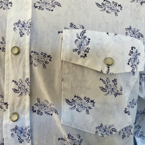 1990's Floral Print Western Men's Blue White Cotton L/S Shirt Sz M - OOAK - Phoenix Menswear