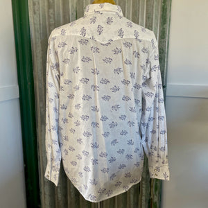 1990's Floral Print Western Men's Blue White Cotton L/S Shirt Sz M - OOAK - Phoenix Menswear