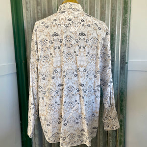 1990's Floral Print Western Men's Brown Blue White Cotton L/S Shirt Sz XL - OOAK - Phoenix Menswear