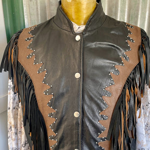 1990's Heavy Vintage Black Brown Leather Fringed Vest Sz 2XL - OOAK - Phoenix Menswear