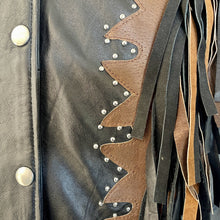 Load image into Gallery viewer, 1990&#39;s Heavy Vintage Black Brown Leather Fringed Vest Sz 2XL - OOAK - Phoenix Menswear