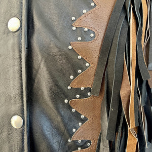 1990's Heavy Vintage Black Brown Leather Fringed Vest Sz 2XL - OOAK - Phoenix Menswear