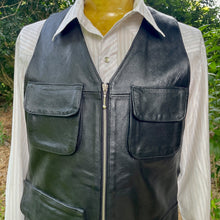 Load image into Gallery viewer, 1990&#39;s Heavy Vintage Black Leather Biker&#39;s Vest Zips Pockets Sz M - OOAK - Phoenix Menswear