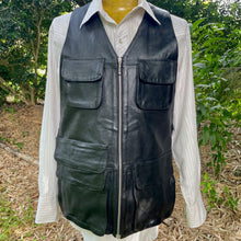 Load image into Gallery viewer, 1990&#39;s Heavy Vintage Black Leather Biker&#39;s Vest Zips Pockets Sz M - OOAK - Phoenix Menswear