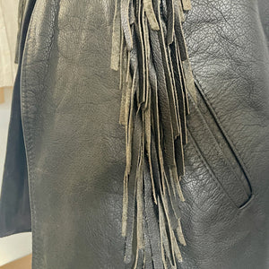 1990's Heavy Vintage Black Leather Fringed Vest Sz S - OOAK - Phoenix Menswear