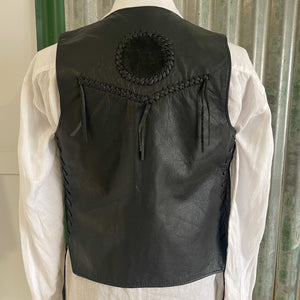 1990's Heavy Vintage Black Leather Fringed Vest Sz S - OOAK - Phoenix Menswear