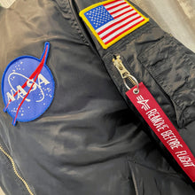 Load image into Gallery viewer, 1990's Vintage Black NASA Apollo Bomber Alpha Industries Jacket Embroidered Patched Sz XL - OOAK - Phoenix Menswear