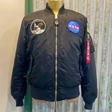 Load image into Gallery viewer, 1990's Vintage Black NASA Apollo Bomber Alpha Industries Jacket Embroidered Patched Sz XL - OOAK - Phoenix Menswear