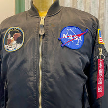Load image into Gallery viewer, 1990's Vintage Black NASA Apollo Bomber Alpha Industries Jacket Embroidered Patched Sz XL - OOAK - Phoenix Menswear