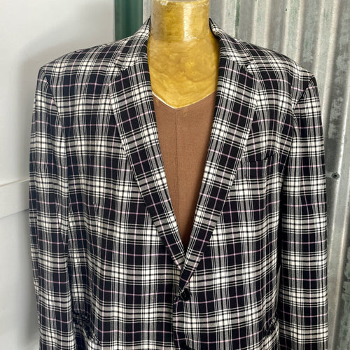 1990's Vintage Black Purple White Check Blazer Purple Lining Sz XXL - OOAK - Phoenix Menswear