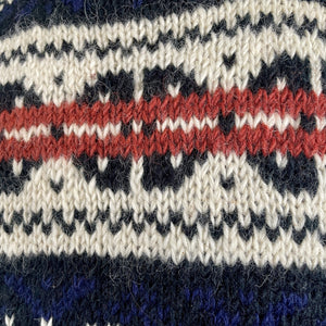 1990's Vintage Hand Knitted Chunky Wool Jumper Blue White Red Geometric Sz XL - OOAK - Phoenix Menswear