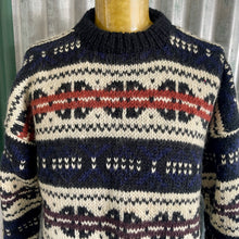 Load image into Gallery viewer, 1990&#39;s Vintage Hand Knitted Chunky Wool Jumper Blue White Red Geometric Sz XL - OOAK - Phoenix Menswear