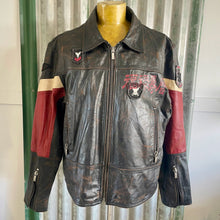 Load image into Gallery viewer, 1990&#39;s Vintage Leather Biker Jacket Black Red Revolution Sz XL - OOAK - Phoenix Menswear