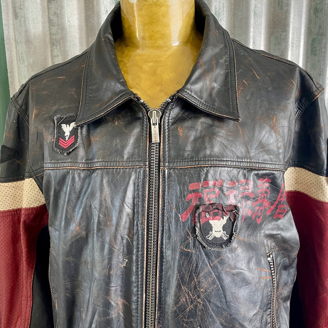 1990's Vintage Leather Biker Jacket Black Red Revolution Sz XL - OOAK - Phoenix Menswear