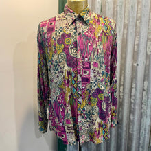 Load image into Gallery viewer, 1990s Vintage Men's Magenta Teal Mustard Abstract Swirl Design L/S Shirt Sz L - OOAK - Phoenix Menswear