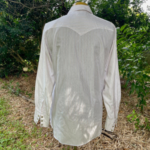 1990's Vintage Western Pinstripe White L/S Shirt Snaps Sz M - OOAK - Phoenix Menswear