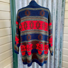 Load image into Gallery viewer, 1990&#39;s Women&#39;s Blue Red Striped Knit Cardigan Sweater Made in the USA Sz L - OOAK - Phoenix Menswear