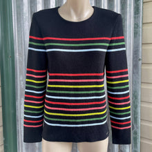 Load image into Gallery viewer, 1990&#39;s Women&#39;s Wool Blend Striped Jumper Pullover Black Rainbow Made in France Sz S - OOAK - Phoenix Menswear