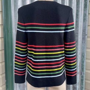 1990's Women's Wool Blend Striped Jumper Pullover Black Rainbow Made in France Sz S - OOAK - Phoenix Menswear