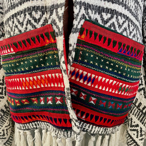 22 Immortal Kraft Upcycled L/S Duster Black White Aztec Pockets One Size - OOAK - Phoenix Menswear