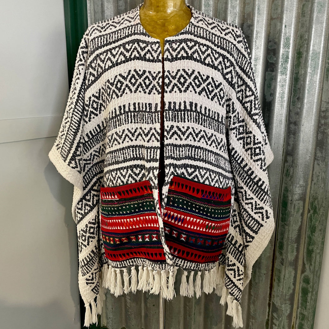 22 Immortal Kraft Upcycled L/S Duster Black White Aztec Pockets One Size - OOAK - Phoenix Menswear