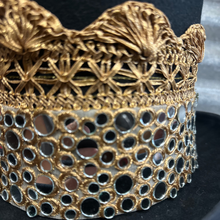 Load image into Gallery viewer, Immortal Kraft Wool Felt Top Hat Metallic Gold Ribbon Lace Mirror Mosaic Trim Sz M - OOAK zz